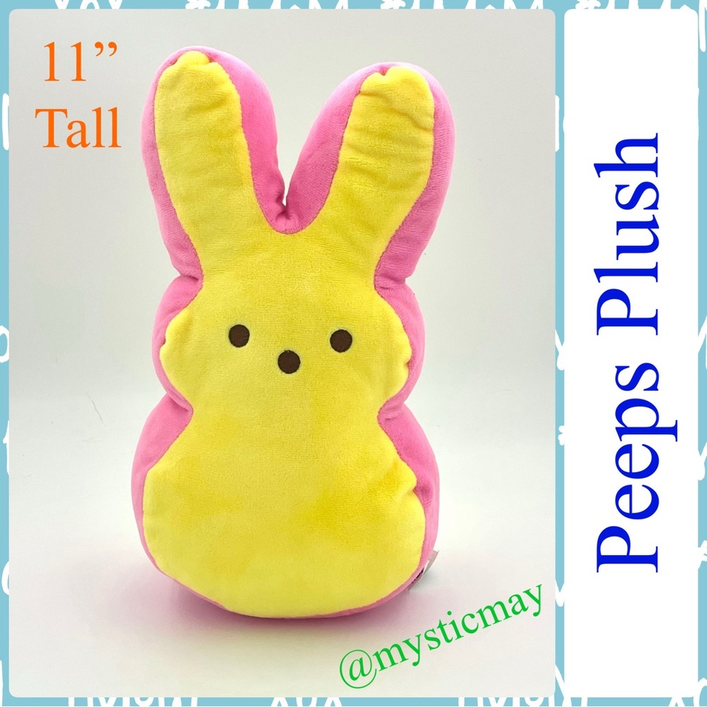 11” Tall PEEPS Pink w Yellow Marshmallow Bunny Rabbit Plush Stuffed Animal